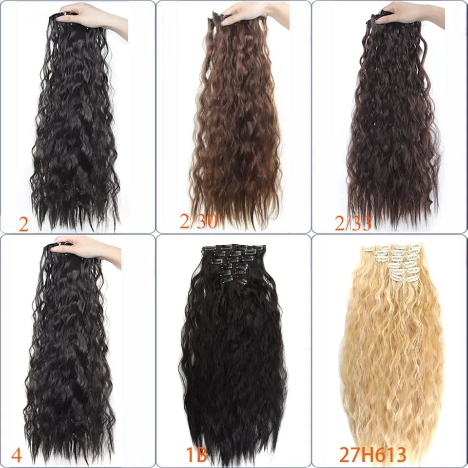 Synthetic Long Wavy Clip In Hair Extensions Hairpiece 6pcs/set For Women Brown Blonde Black Daily Party Halloween And Christmas — image 6