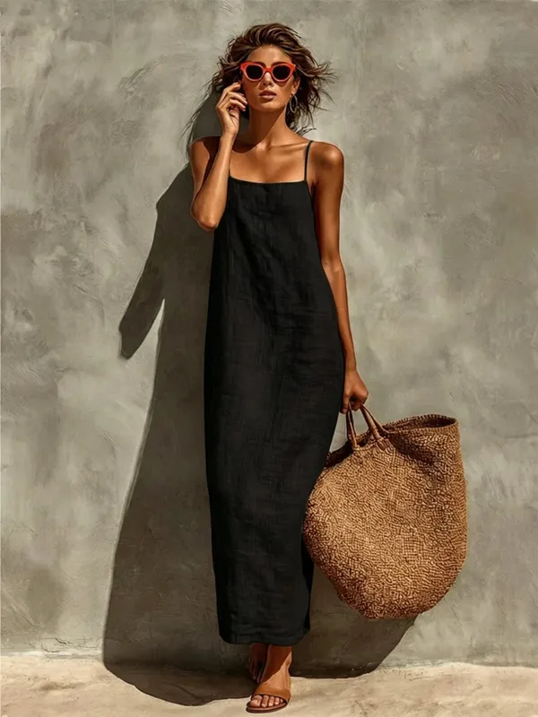 Summer Women Solid Color Casual Comfortable Slip Sundress Sand Beachwear Backless Sleeveless Loose Maxi Long Vacation Dresses — image 8