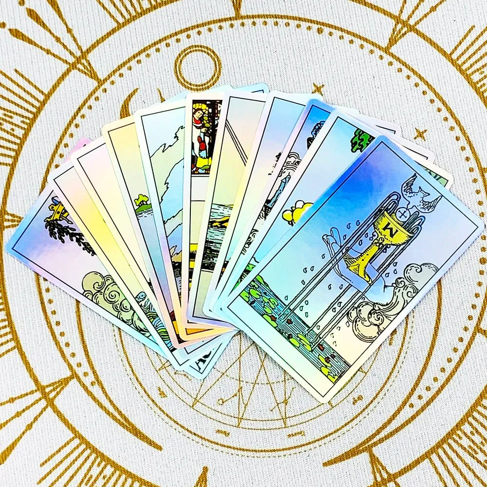 Baralho de tarô clássico arco-íris holográfico, 78 peças, cartas de tarô iridescentes com guia, cartão oracle de adivinhação para iniciantes — image 3