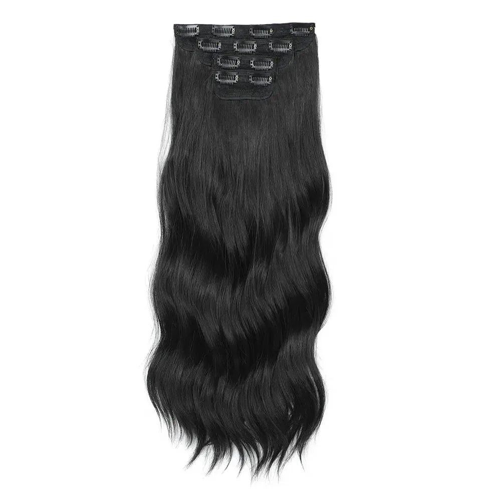 4Pcs/Set 11 Clips 22 Inches 220g Beach Waves Clip in Hair Extensions Sandy Blonde Champagne Heat Resistant Synthetic Hairpiece — image 24