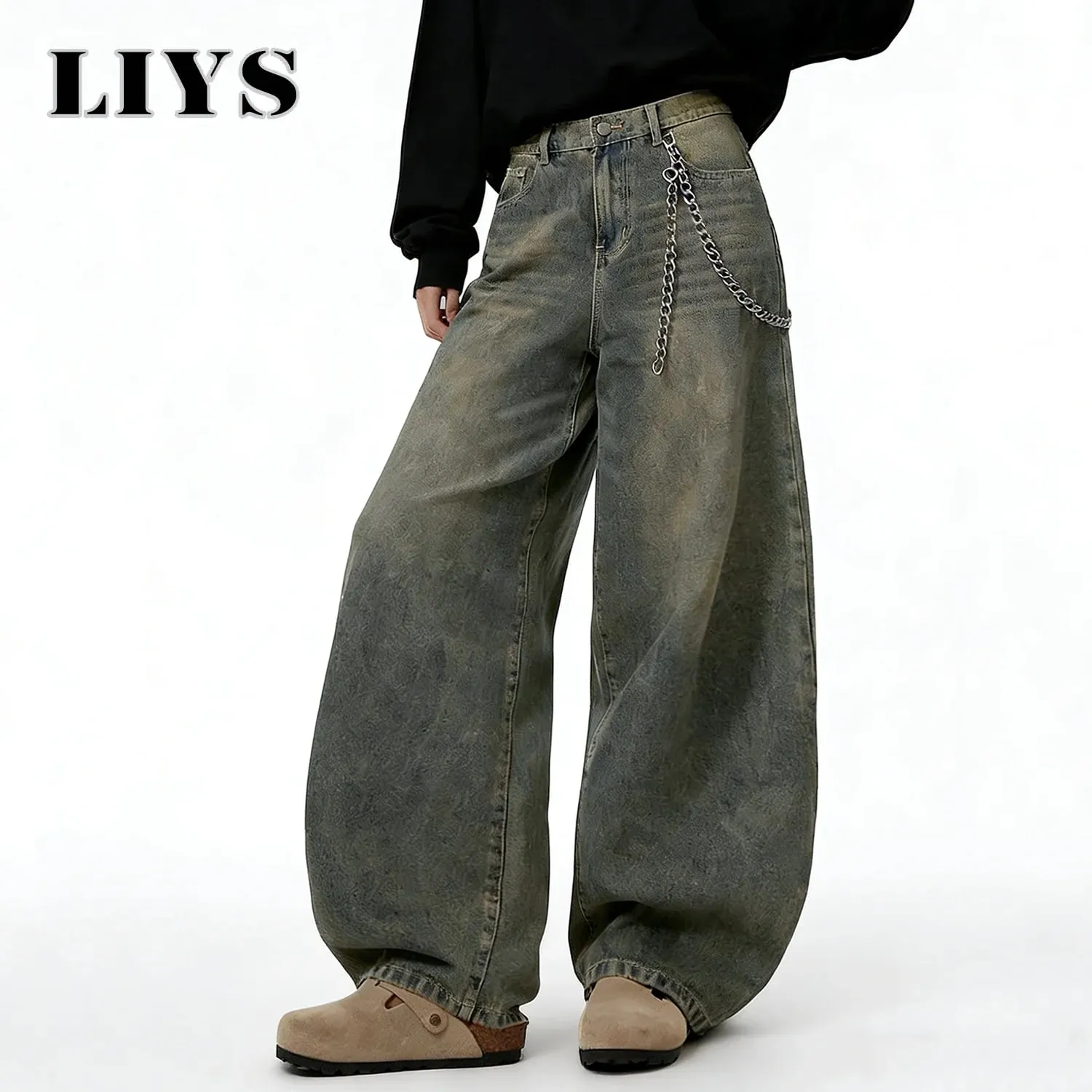 American Retro Baggy Wide Leg Jeans Men's Streetwear Distressed Y2K Clothing Casual Daily Four Seasons Denim Pants Unisex — image 1