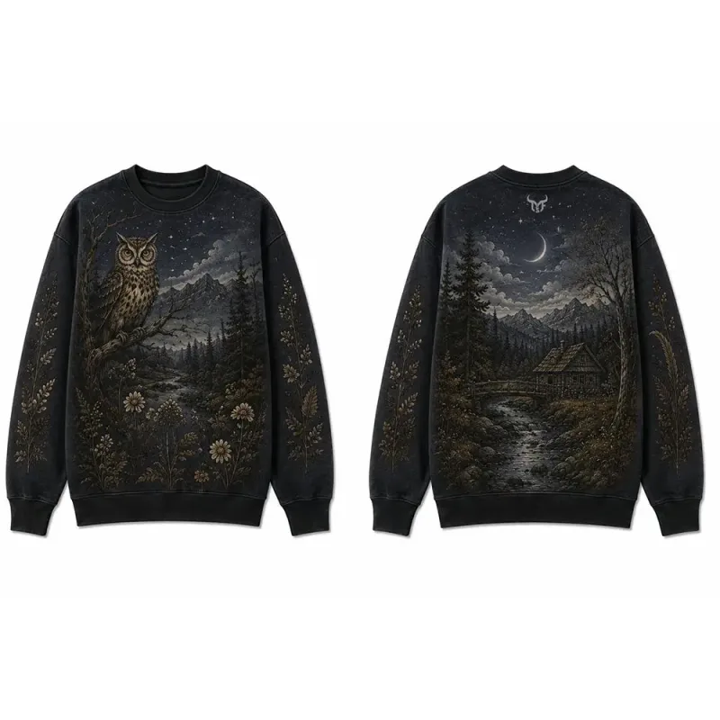 Wilderness Wildlife Print Crew Neck Sweatshirt Men Outdoor Vintage All Over Print Pullover Unisex Casual Street Long-sleeved Top — image 1
