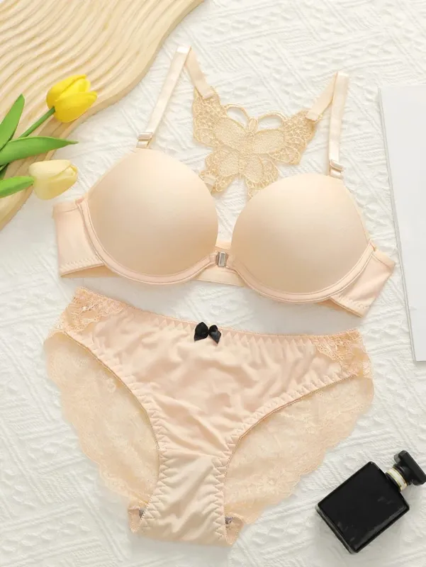 Sexy Red 2 Piece Lingerie Set Front Button Push Up Bra Beautiful Butterfly Back Fashion Women Underwear A2120