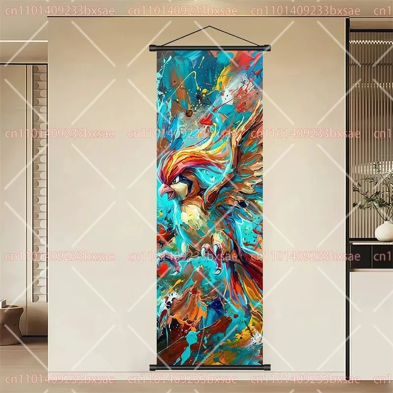 Pokémon Anime HD Scroll Painting Eevee Pikachu Suicune Charizard Mewtwo Background Wall Art Decoration Poster Children's Gift