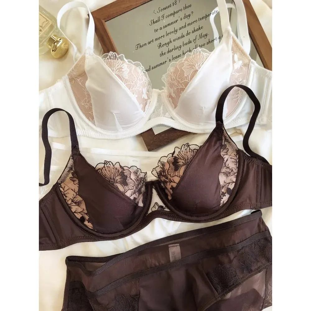 Conjunto de sutiã de renda bloco de cor retro francês macio underwire minimizador copo fino suporte lingerie conjunto feminino tamanho 34-40abc — image 2