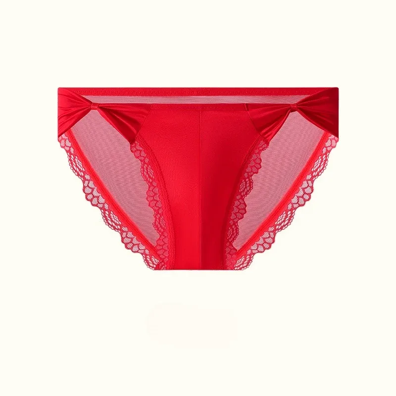 Men's Underwear High Fork Bow-Tie Lace Briefs U Convex Pouch Lingerie Underpants Ultra-Thin Ice Silk French Mesh Panties — image 6