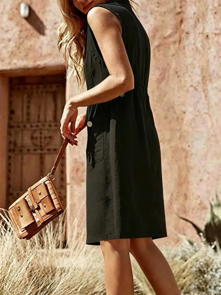 Women's dress summer new fashion V-neck single breasted buckle buckle dress pocket design sense skirt — image 4