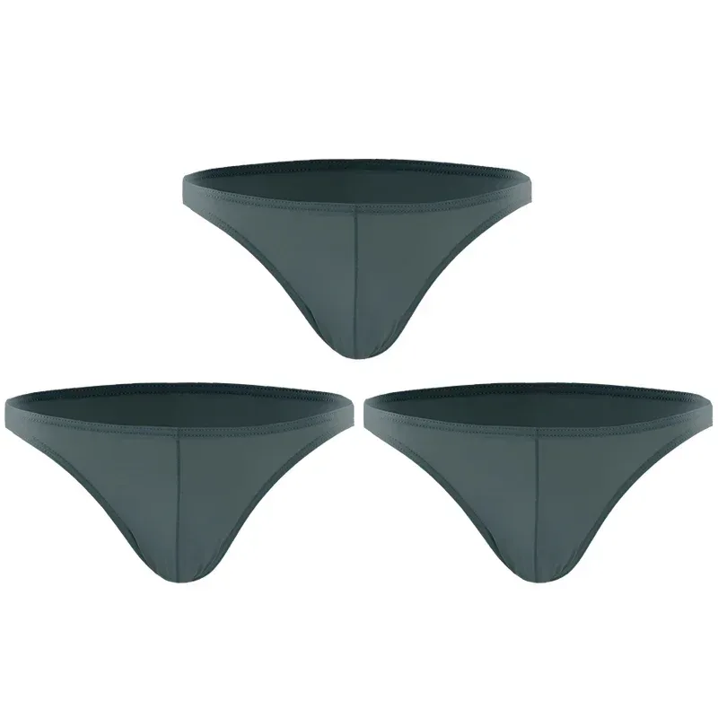 3PCS Summer narrow edge men sports breathable ice silk underpants thin sexy low waist tight seamless small triangle pants — image 2
