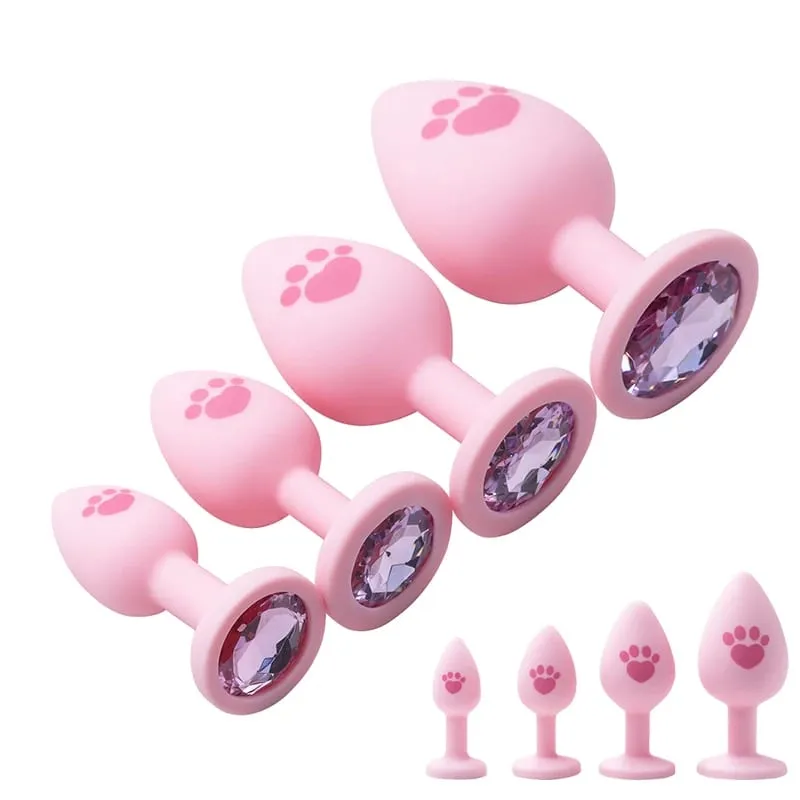 Pink Silicone Anal Plug for Woman 4 Sizes Cat Paw Pattern Smooth Surface Butt Plug Crystal Base Sex Toys For Woman Anal Dildo — image 1