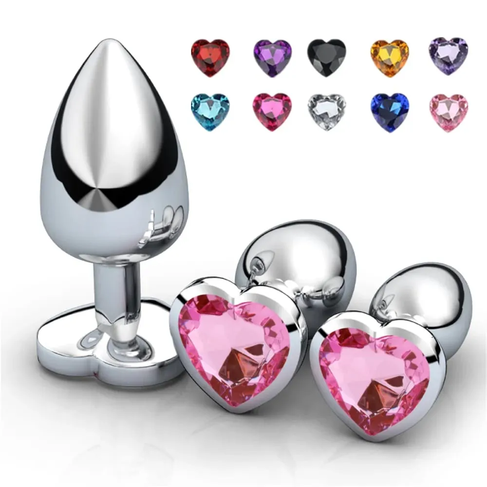 3 Sizes Metal Anal Plug Heart Base Butt Plug for Adults Women Men Couples Stainless Steel S/M/L Diamond Masturbator Sex Toys 18+ — image 1