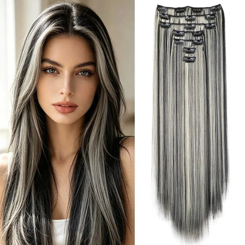 24Inch Synthetic 7pcs/set Long Straight Clip in Hair Extensions Invisible Fake Clips on Hairpieces for Women Party Daily Use — image 8