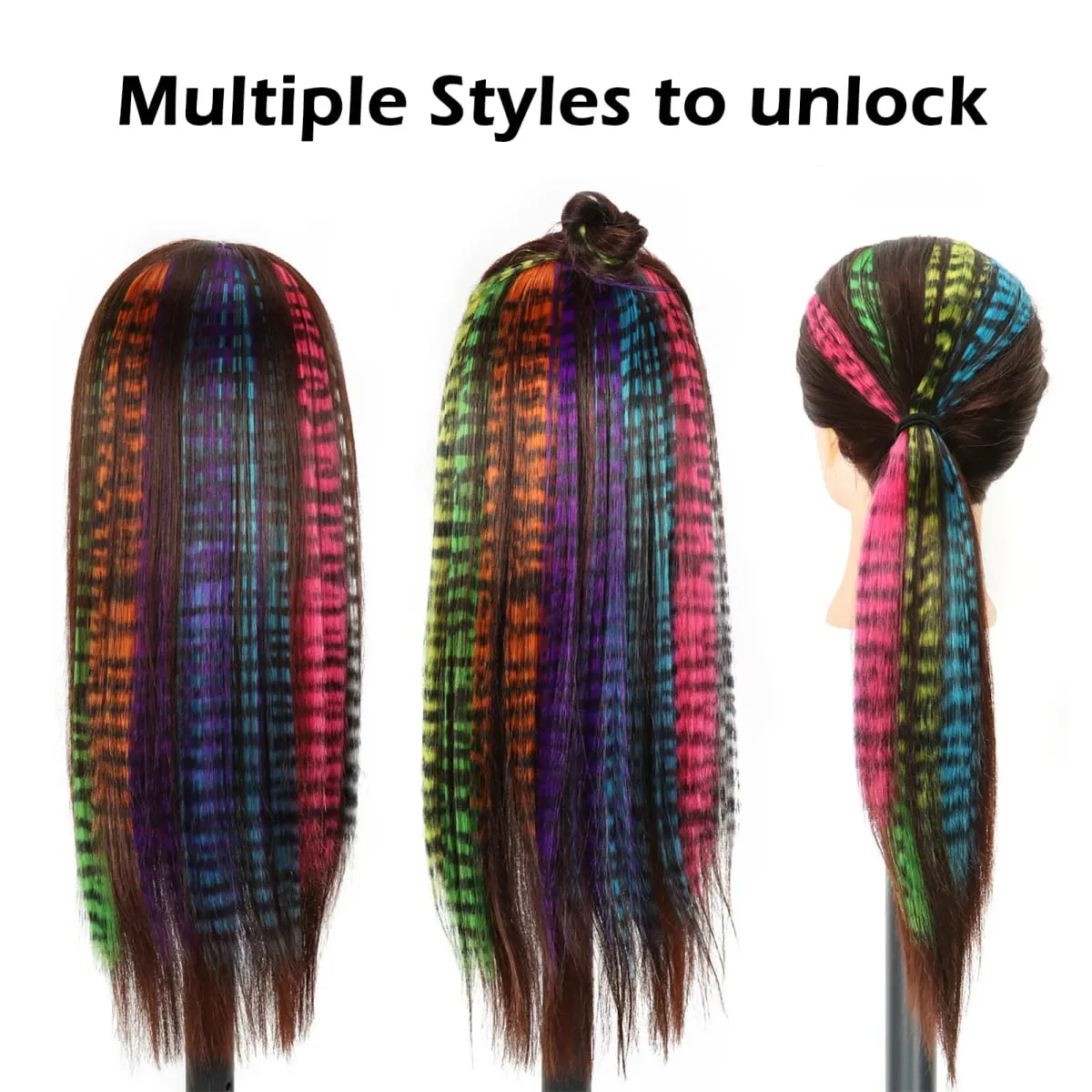 Synthetic Clip in Striped Hair Extensions Clip in Leopard Print Hairpieces Colorful hairpieces for women girls Christmas — image 4