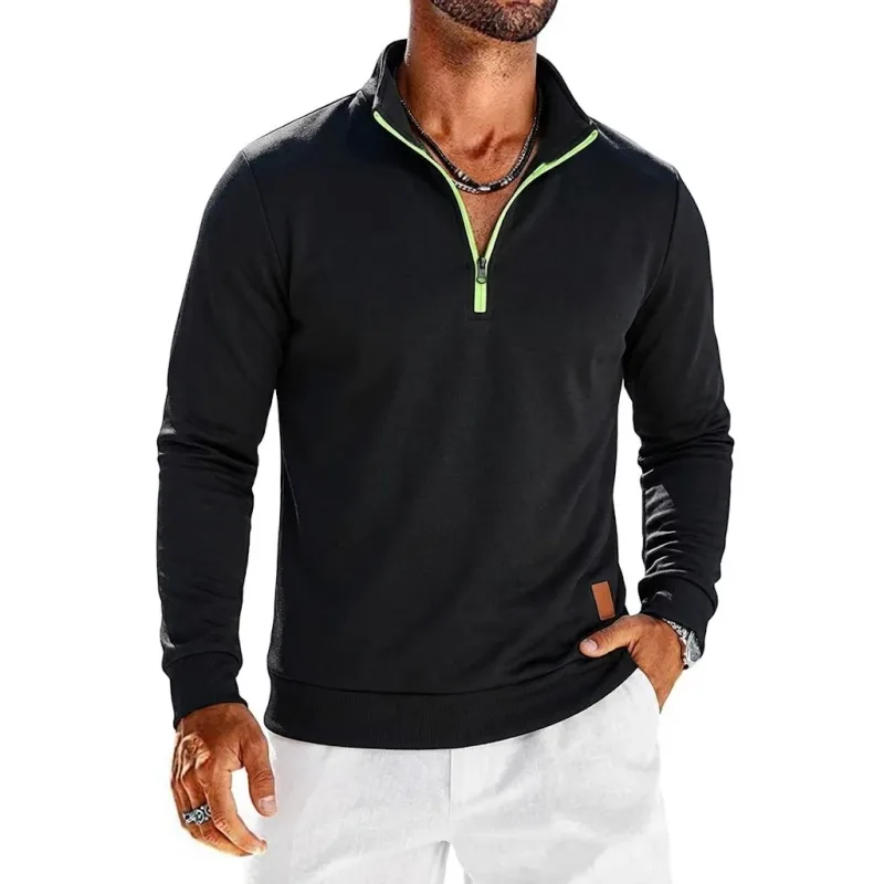 Long Sleeve Quarter Zip Men's Sweatshirt Solid Pullover Man Zip Up Hoodies for Man Casual Mens Coats Male Sweatshirt Poleron Men — image 3