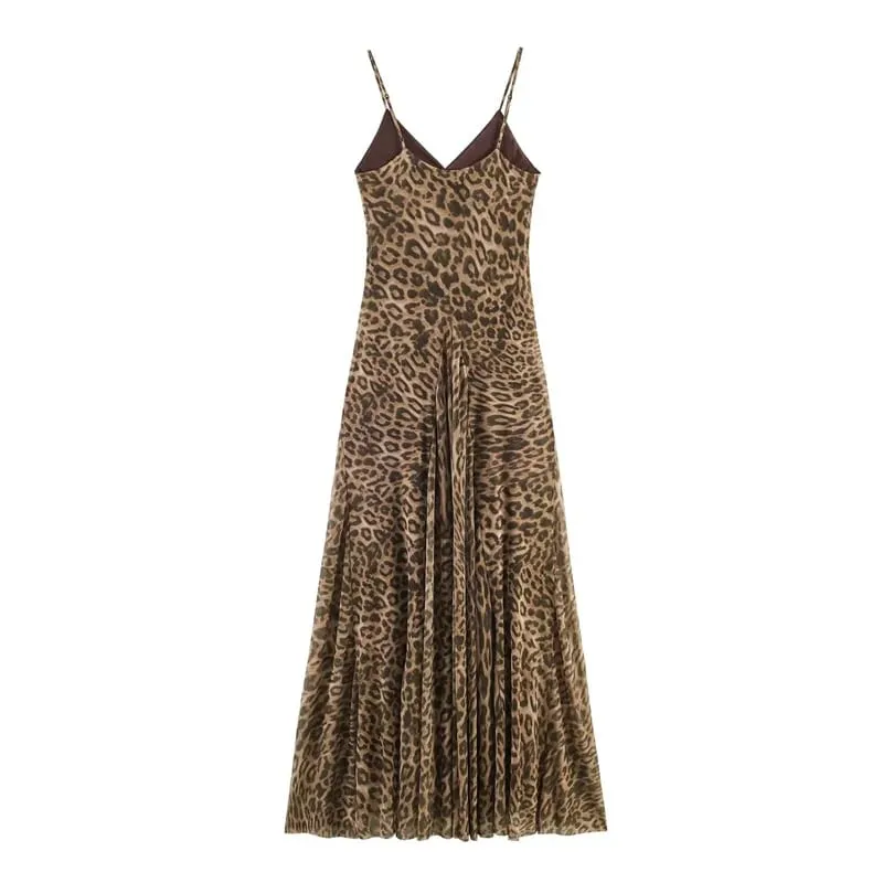 2026 Summer New Women's Dress Leopard Print Spaghetti Strap A-Line Midi Dress Sexy Fashion Wild Individual Style — image 2