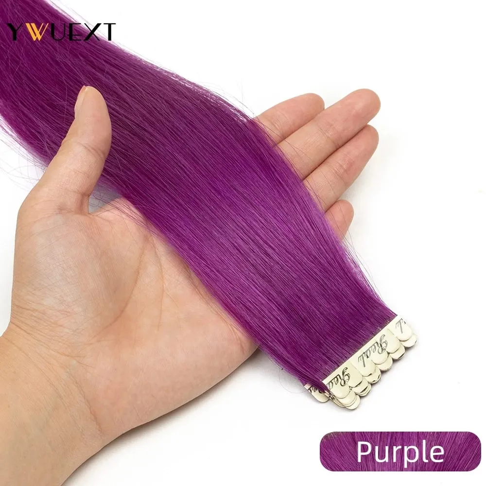 Highlight Red Human Hair Tape In Extensions 12" 16" 20" 24“ Natural Straight Machine Remy Tape In Hair On Glue Adhesive