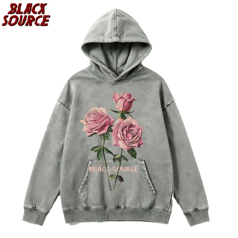 MP630 Hip Hop Men's Streetwear Retro Vintage Washed Anime Graphic Hoodie, Harajuku Casual Pullover Sweatshirt, Rose — image 19