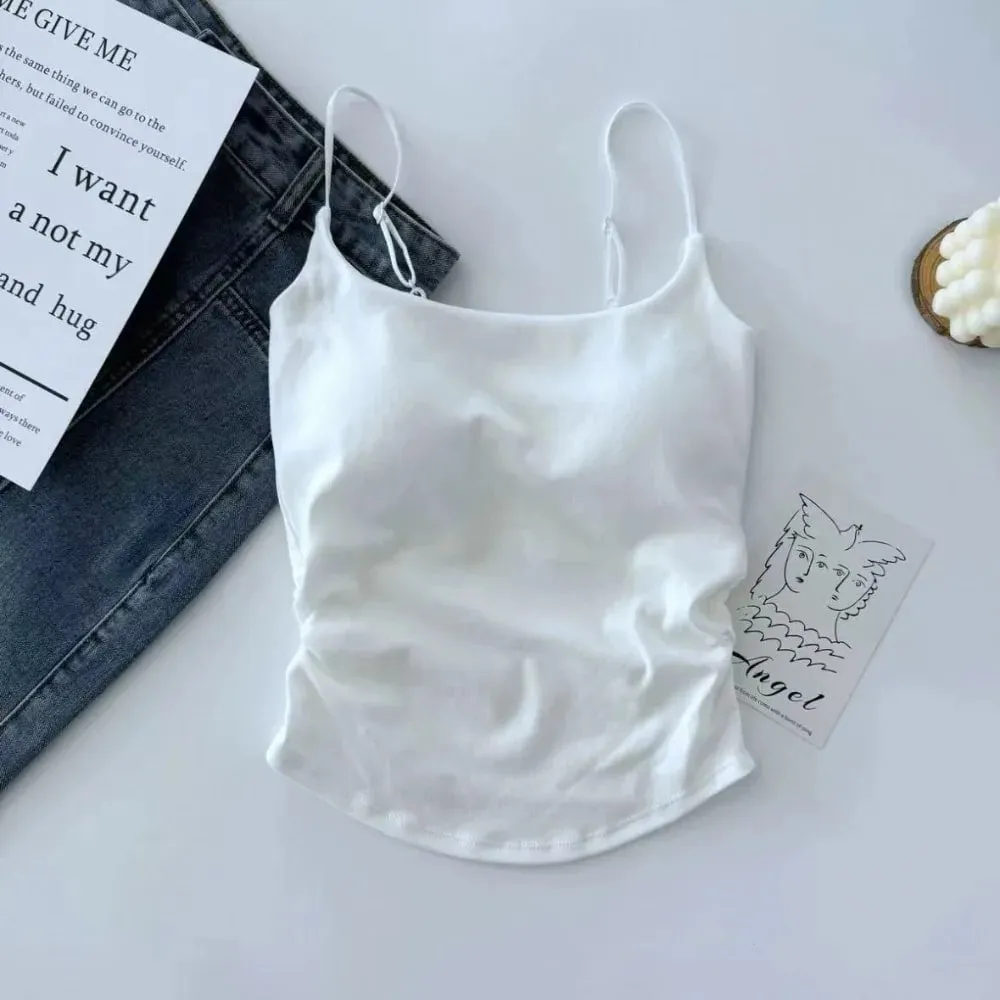 Sweet Sleeveless Suspender Vest Slim With Padded Cups Fitted Tops Underwear Short Vest Sports Activities