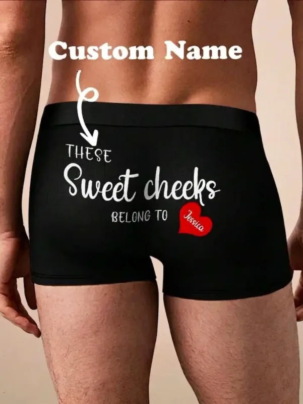 Boxers avec nom personnalisé pour hommes, slips en coton personnalisés avec nom au dos, cadeau pour lui, mari, petit ami, anniversaire, Saint-Valentin