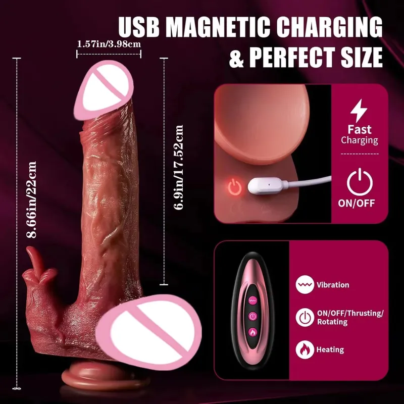 4 in 1 Thrusting Dildo Vibrator Remote Control Heating Tongue Licking Clitoris G-Spot Dick Sex Toys Vagina Adult Female Sex Shop