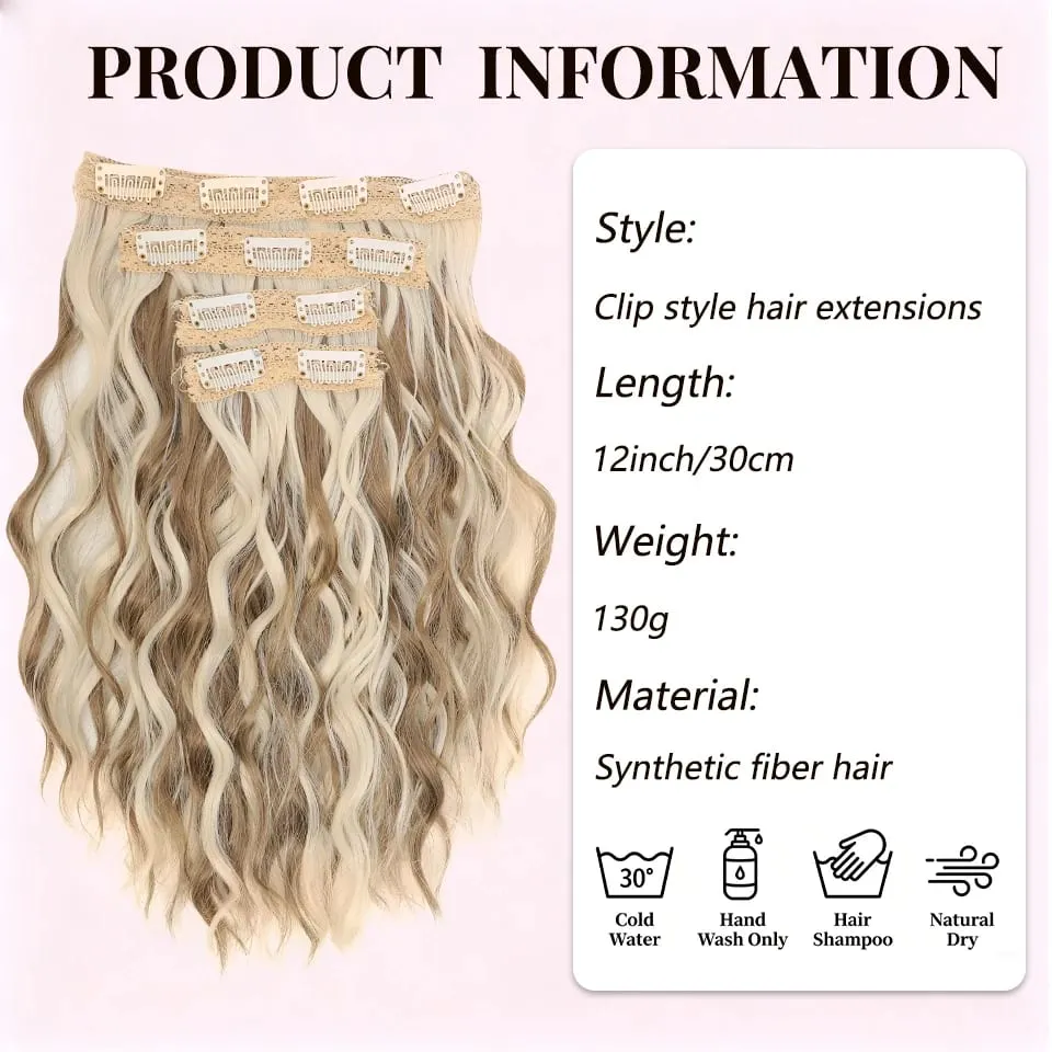 12 inch Four Piece Water Ripple Short Roll Clip Hair Extensions Suitable For Women's Daily Gatherings Gestivals And Celebrations