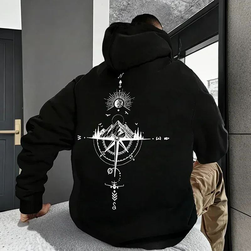 Men's Hoodies Long-sleeved Hooded Sweatshirts Compass Street Fashion Hoodie Harajuku Fashion Streetwear Classic Men Clothing — image 1