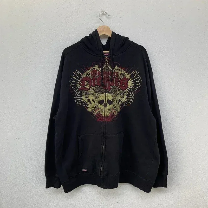 Mens Zip Up Hoodie Dark Blue Wings Print Unique Graphic Y2K Streetwear American Urban Pullover Youth Clothing Hooded Sweatshirt — image 9