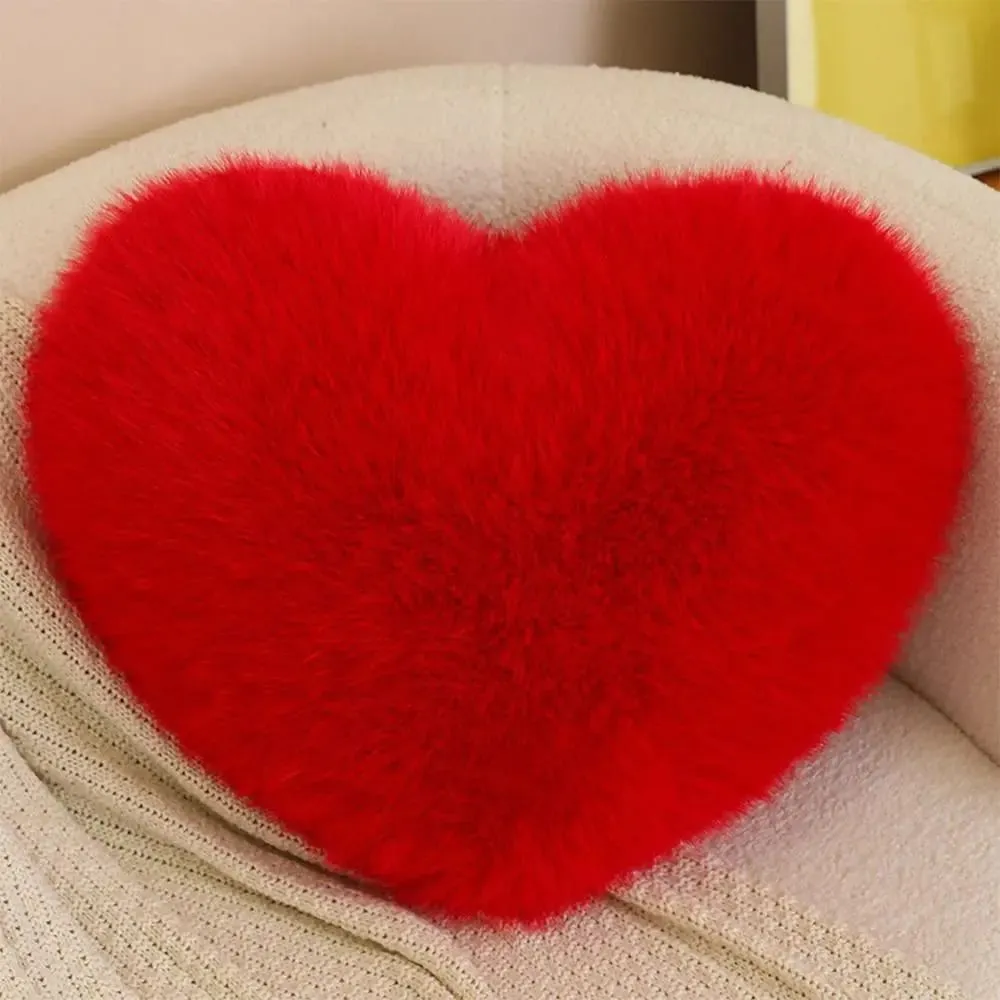 New Fur Heart Pillow Pink Color Love Heart Shaped Soft Pillow PP Cotton Fluffy Stuffed Pillow for Birthday — image 5