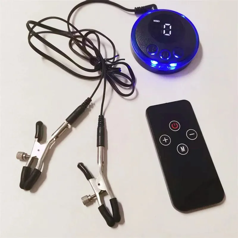 Remote Control Electric Shock Metal Nipples Clamps Breast Stimulation Massage Clitoris Labia Clips Adult Sex Toys for Women Men