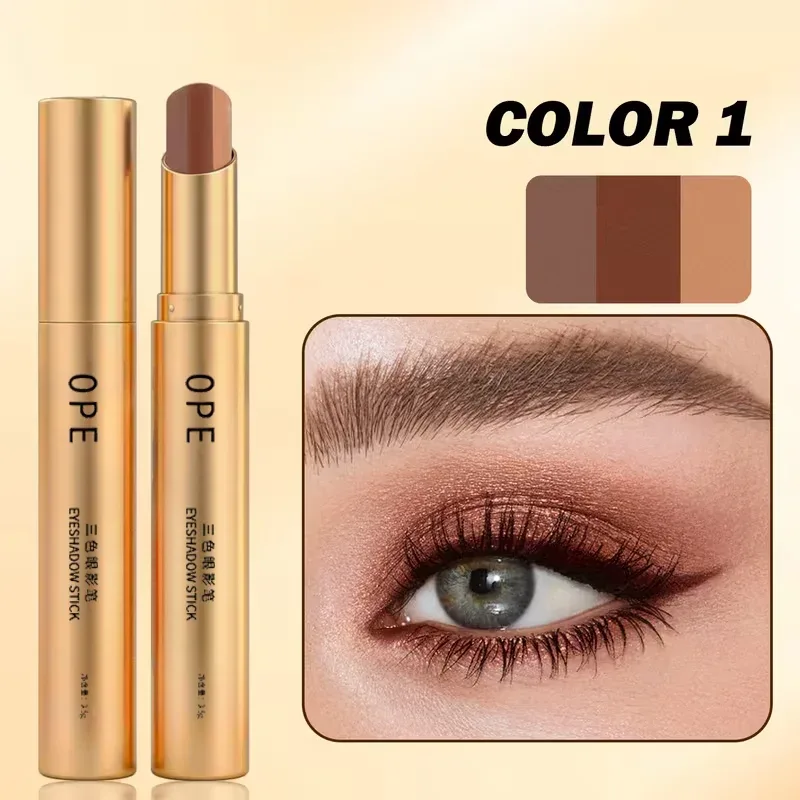 Glitter 3-Color Gradient Eyeshadow Stick Pencil Three Tone Shimmer Metallic Lazy Eye Shadow Pen Waterproof 3 in 1 Eye Makeup — image 8