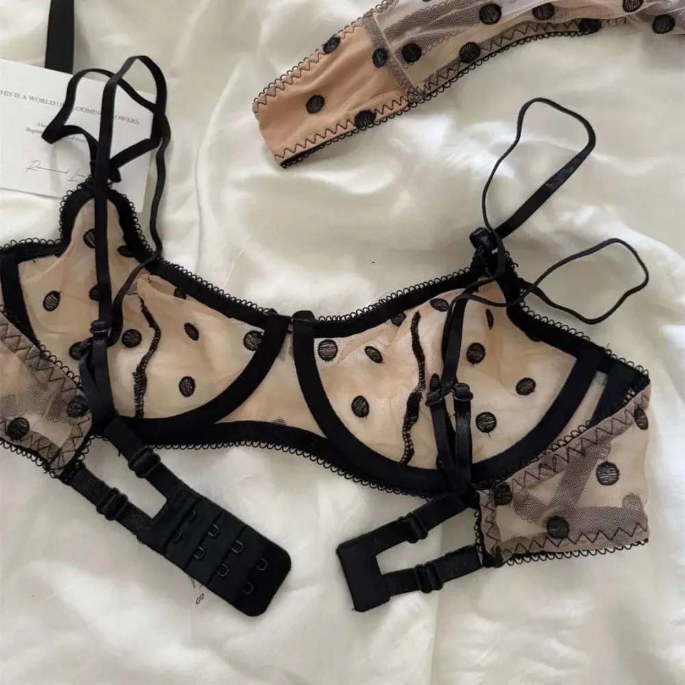 Ladies Polka Dot Lace Embroidery Bra Panty Set Soft Underwire Sheer Mesh Unlined Support Everyday Intimate Lingerie 32-38 Suit — image 5