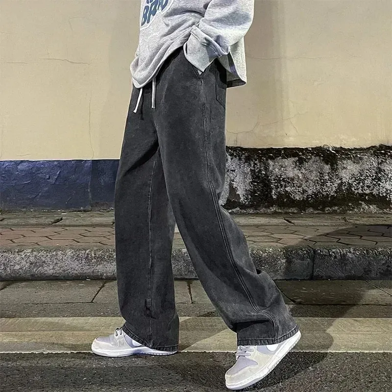 2025 Streetwear Loose Jeans Men Korean Style Fashion Loose Straight Wide Leg Pants Men's New Brand Clothing Black Light Blue — image 9
