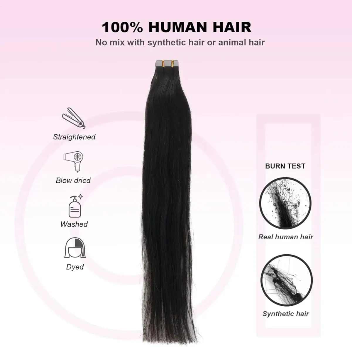 Straight Tape In Hair Extensions Natural Black 26 Inch Adhesive Invisible Brazilian Remy 100% Human Hair Tape Ins 50G/20Pcs/Pack