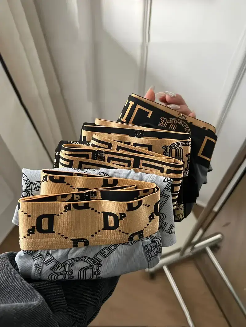 Men's 4PCS Luxury Printed Flat Corner Underwear Gold Belt Luxury Soft Breathable Comfortable Underwear Youth Boxing Pants — image 10
