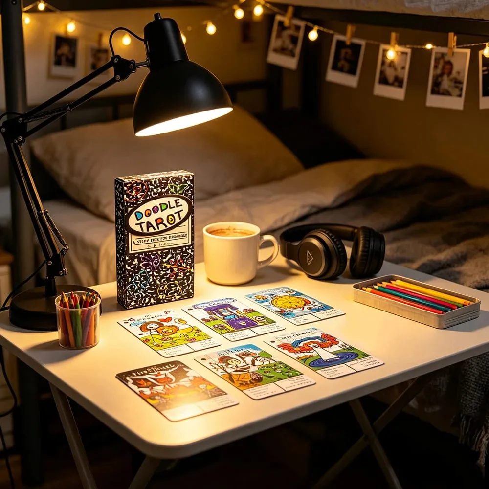 Doodle Tarot Cards 78 Version anglaise Divination Borad Games Jeu de cartes mignon dessiné à la main pour les débutants et la lecture spirituelle
