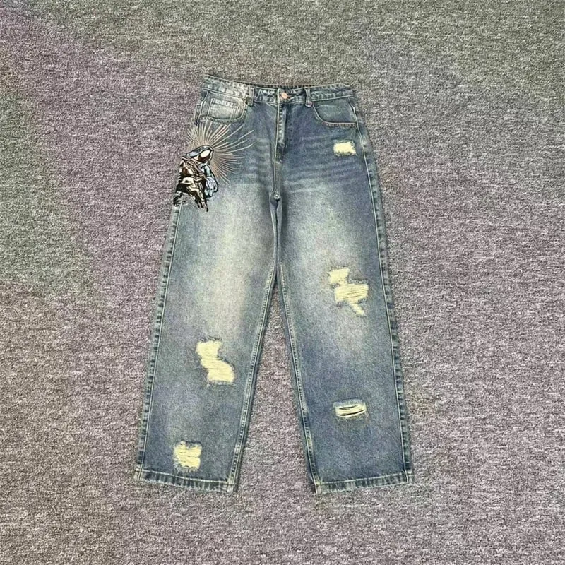 Heavy Embroidery Flowers Derschutze Mens Jeans Men Women 1:1 Best Quality Vintage Derschutze Womens Straight-leg Denim Pants