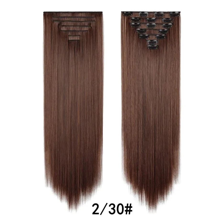7 Pcs Clip in Hair Extensions 16 Clip in 24 Inch Straight Double Weft Synthetic Hair Extensions for Women Daily Hairstyle — image 17