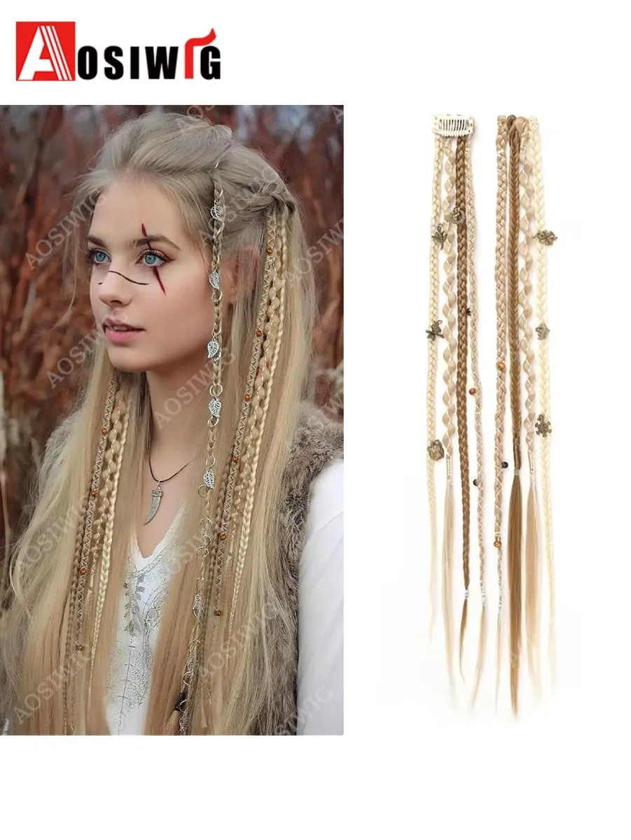2pc Ombre Synthetic Bohemian Style Braids Hair Extensions Clip in Hairpiece Heat Resistant For Hairpieces Women Hair Accessories