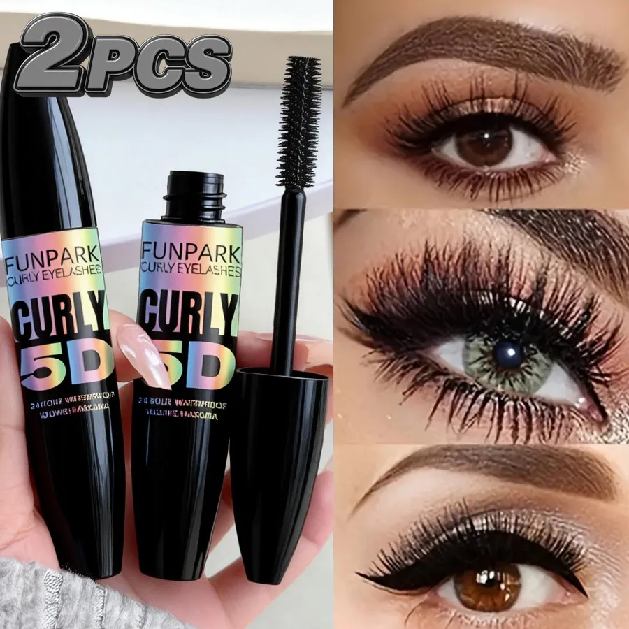2pcs 5D Eye Black Mascara À Prova D 'Água Alonga Cílios Extensão Rímel de Fibra de Seda Maquiagem de Olhos de Longa Duração para Mulheres Cosméticos Beleza Coreana — image 2