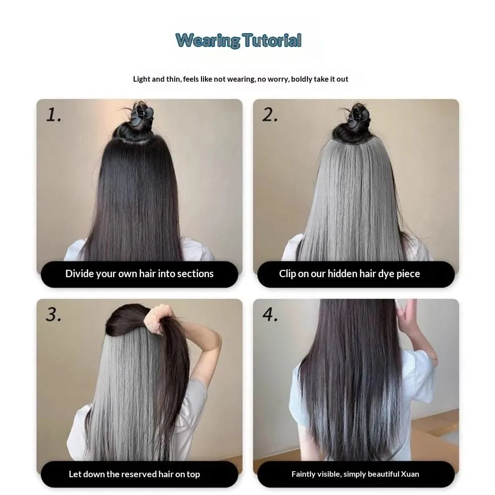 Synthetic Colored Highlighting Clip-in Hair Extensions Long Straight Ear-hanging Dyeing Wig Piece Color Thin Seamless Fake Hair — image 6