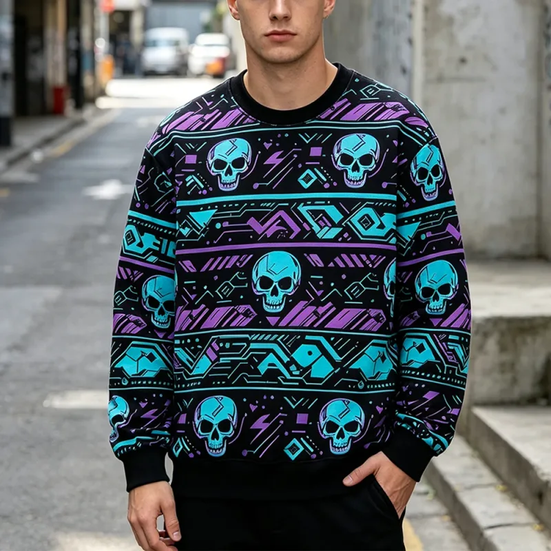 Gotisk stil Skelett rostryck tröja herr Retro Fritidströja med rund hals Kläder Harajuku Hip-hop Street Fashion Toppar — image 6
