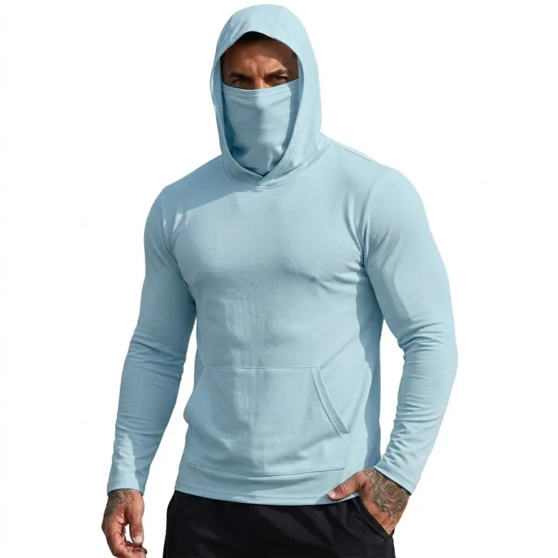 Mens Sun Protection Hooded Tee Quick Dry Long Sleeve Sweatshirt Lightweight Performance Top for Hiking Outdoor Sun Wear Tops — image 9