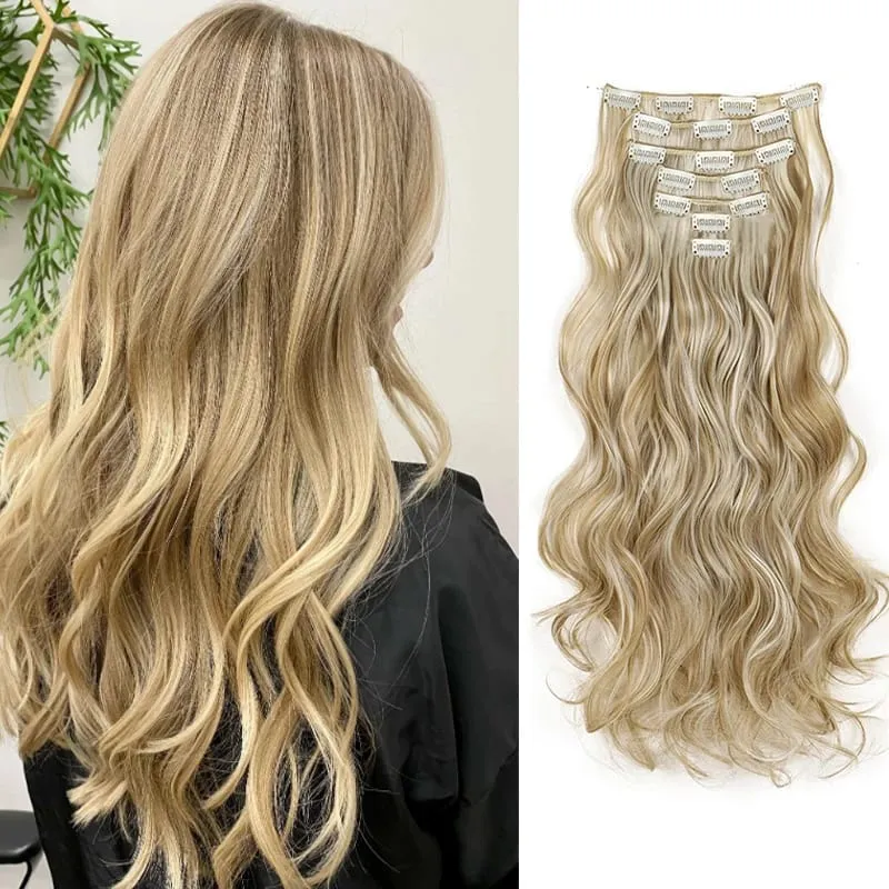 24Inch Synthetic Long Wavy Curly Hair Extension 7pcs/set Soft Invisible Cilp Thick Fluffy Hairpiece for Women Daily Use — image 13