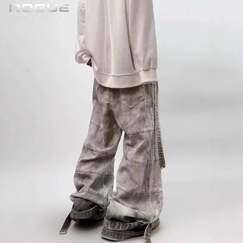 Y2K High Street Dyed Jeans Unisex Vintage Washed Distressed Wide Denim Pants Hip Hop Streetwear Grunge Punk Trousers Harajuku — image 4