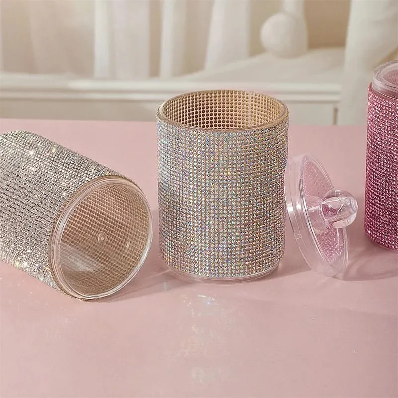 Luxury Diamond Cotton Swabs Storage Case Portable Makeup Cosmetic Organizer Dust-proof Jewelry Storage Container Makeup Tools — image 2