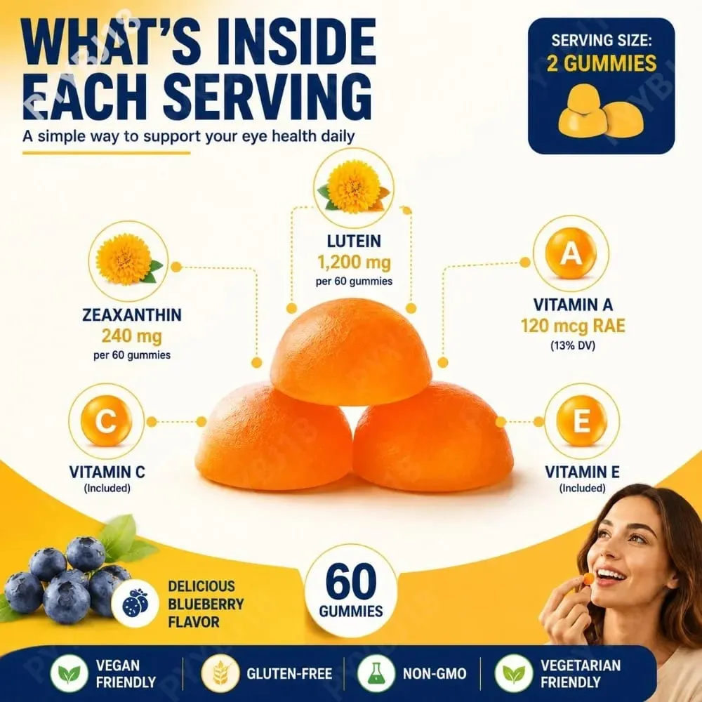 Lutein Eye Health Gummies 40mg with Zeaxanthin Vitamin A C & E Visual Support Blue Light Support & Eye Comfort Vegan 60 Count — image 6