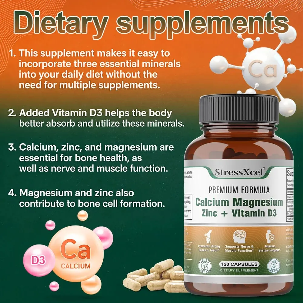 Calcium + Magnesium + Zinc + Vitamin D3 Capsules - Supports Bone and Nervous System Health and Improves Mood — image 3