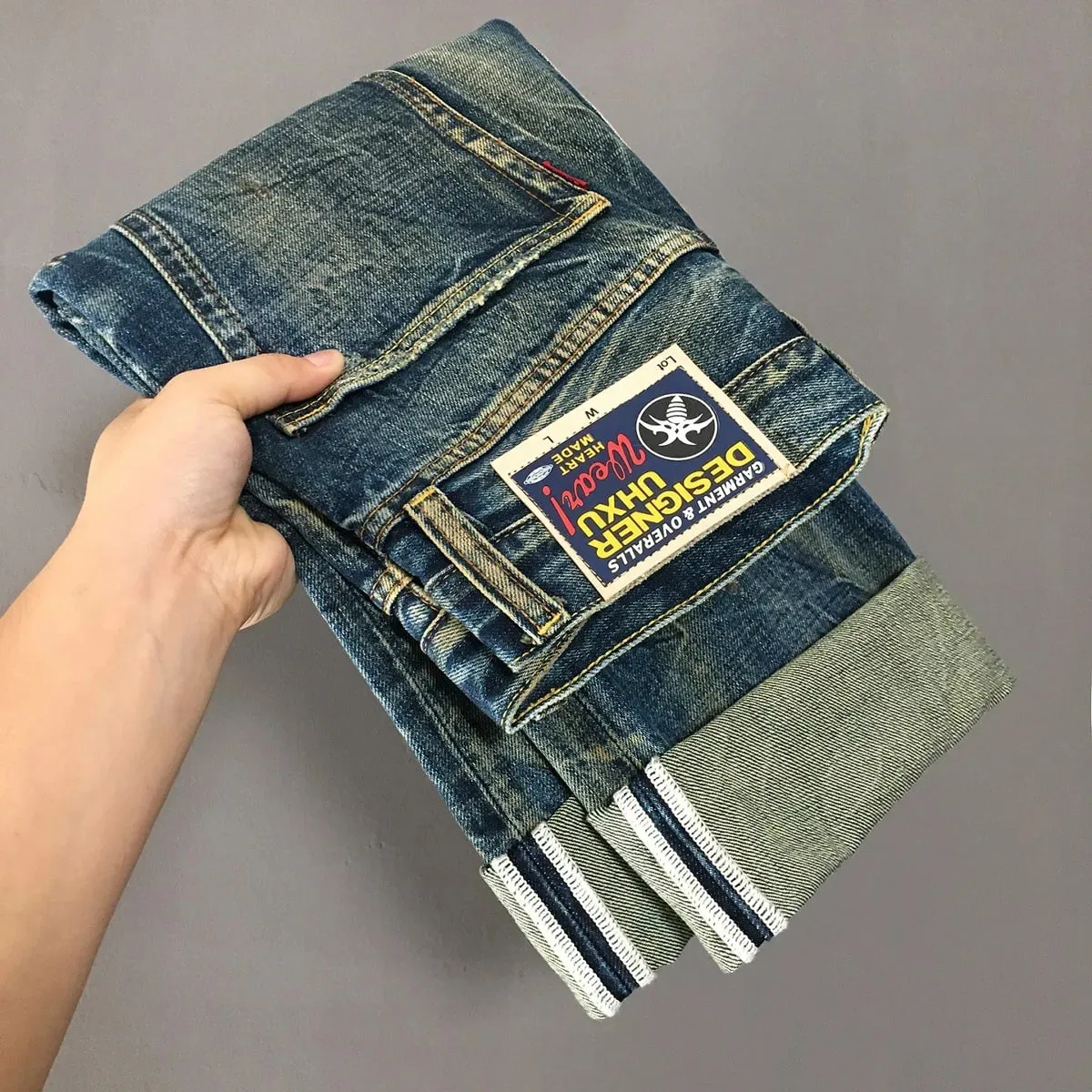 Heavy duty denim pants for men nostalgic trend 2025 new style distressed washed loose straight leg scratch jeans