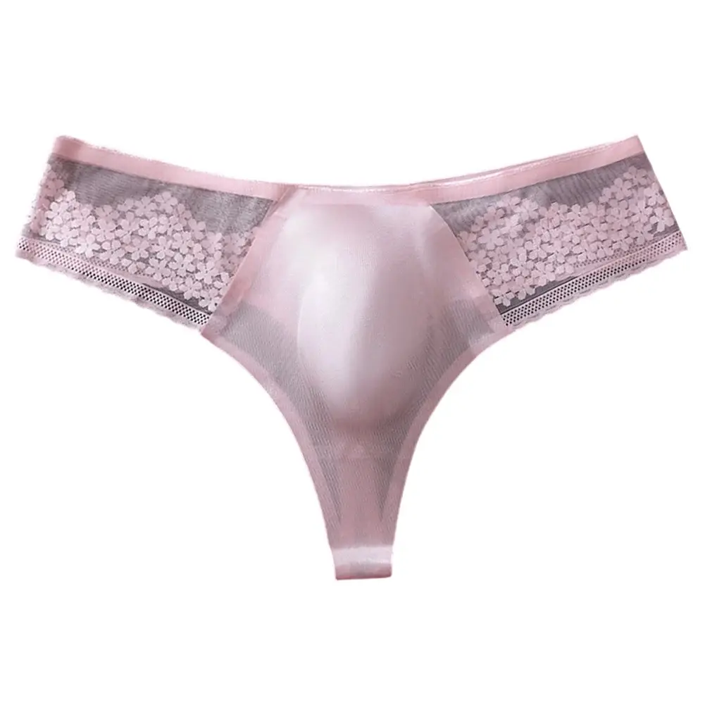 Breathable Men's Lace G-String Underwear Featuring Thin Seamless Ice Silk Fabric with 3D Bulge Pouch and Solid Color Design — image 4
