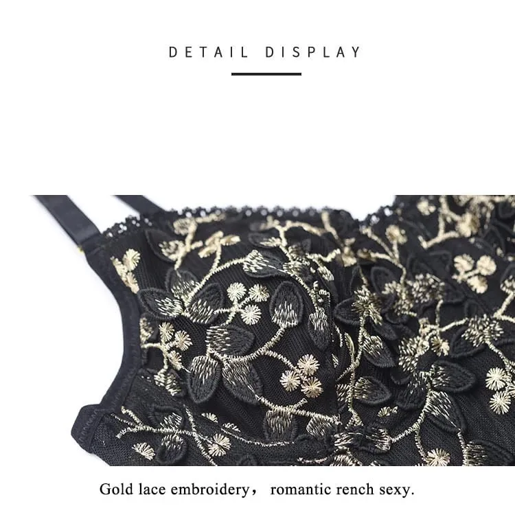 New Embroidery Lace Flowers French Women Underwear Steel Rubber Bone Push Up Bras Sexy Bralette Cute Lingerie Sexy Body Shaping — image 6