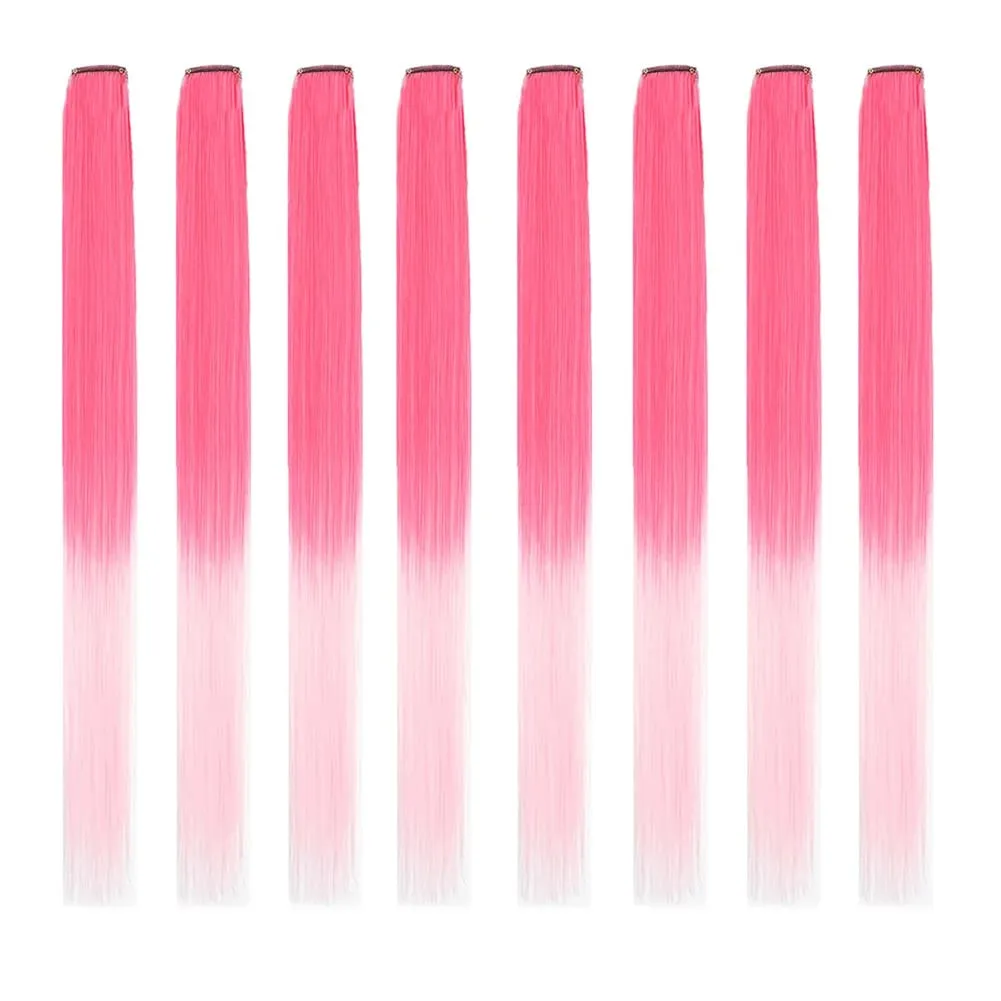 8pcs/pack Colored Party Highlights Clip in Hair Extensions for Girls 22 inches Multi-colors Straight Hair Synthetic Hairpieces — image 7